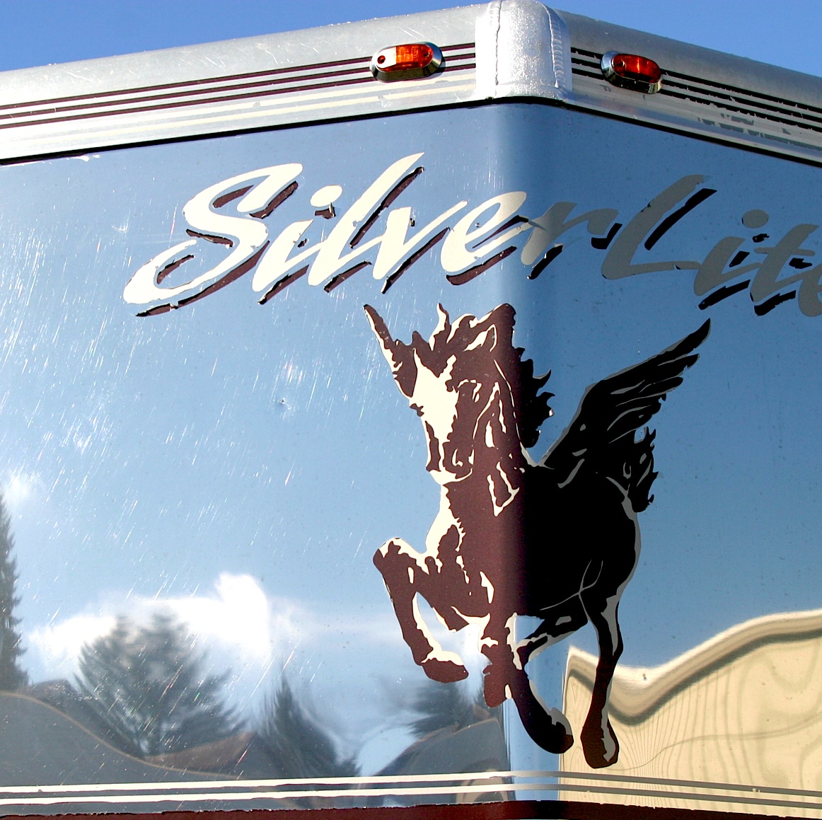 Shiny stainless cap of Silverlite Aluminum Horse Trailer