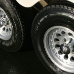 Clean aluminum wheels on the Hart horse trailer after cleaning with Silver BritePlus MX